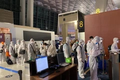 Các công dân làm thủ tục lên máy bay về nước. (Ảnh minh họa: TTXVN phát)