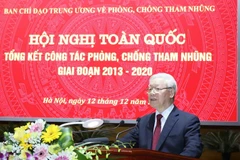 Tổng Bí thư, Chủ tịch nước Nguyễn Phú Trọng, Trưởng Ban Chỉ đạo Trung ương về phòng, chống tham nhũng phát biểu kết luận hội nghị. (Ảnh: Phương Hoa/TTXVN)