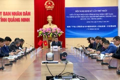 Các đại biểu dự hội nghị tại đầu cầu Quảng Ninh. (Nguồn: Báo Quảng Ninh)