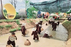 Các em thiếu nhi trải nghiệm bắt cá tại Khu du lịch Vườn nhà Mây, xã Long Tân, huyện Đất Đỏ, tỉnh Bà Rịa-Vũng Tàu. (Ảnh: Hoàng Nhị/TTXVN)