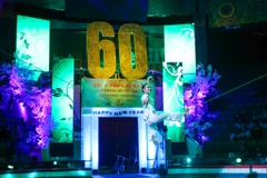 Màn biểu diễn đu dây khéo léo của nữ diễn viên xiếc. (Ảnh: Minh Sơn/Vietnam+)