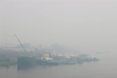Khói mù do ô nhiễm bao trùm đường phố ở Pontianak, Tây Kalimantan, Indonesia. (Ảnh: AFP/TTXVN)