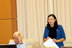Chủ nhiệm Ủy ban Tư pháp của Quốc hội Lê Thị Nga trình bày báo cáo thẩm tra. (Ảnh: Trọng Đức/TTXVN)