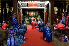 Lễ khai chỉ tại lễ hội thu chùa Keo năm 2019. (Ảnh: Thế Duyệt/TTXVN)