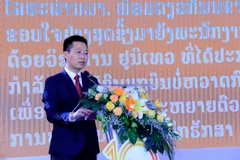 Ông Lưu Mạnh Hà, Tổng Giám đốc Công ty Unitel đang phát biểu tại buổi lễ. (Ảnh: Phạm Kiên/Vietnam+)