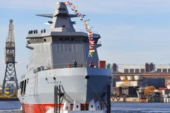 Lễ hạ thủy tàu phá băng chiến đấu đầu tiên của Nga "Ivan Papanin" tại thành phố Saint Petersburg. (Ảnh: Sputnik/TTXVN)