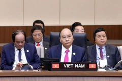Thủ tướng Nguyễn Xuân Phúc và các thành viên Đoàn đại biểu cấp cao Chính phủ Việt Nam tham dự hội nghị. (Ảnh: Thống Nhất/TTXVN)