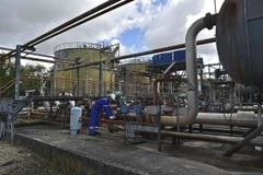 Công nhân làm việc tại cơ sở lọc dầu ở Saint-Mery, Pháp. (Ảnh: AFP/TTXVN)