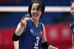 Niềm vui chiến thắng của Đội tuyển Nữ Việt Nam qua nụ cười của Thanh Thúy. (Ảnh: Hoàng Linh/TTXVN)