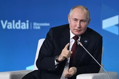 Tổng thống Nga Vladimir Putin phát biểu tại Hội nghị Thường niên Câu lạc bộ Thảo luận Quốc tế Valdai ở Sochi, Nga. (Ảnh: AFP/TTXVN)