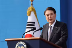 Tổng thống Hàn Quốc Yoon Suk Yeol phát biểu tại thủ đô Seoul. (Ảnh: Yonhap/TTXVN)