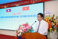 Ông Nguyễn Tuấn Hùng, Phó Tổng giám đốc TTXVN, Chi hội trưởng Chi hội Hữu nghị Việt Nam-Lào phát biểu khai mạc đại hội. (Ảnh: Phương Hoa/TTXVN)