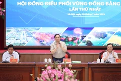 Thủ tướng Phạm Minh Chính chủ trì Hội nghị Hội đồng điều phối vùng Đồng bằng sông Hồng. (Ảnh: Dương Giang/TTXVN)