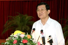 Thường trực Ban Bí thư Trương Tấn Sang phát biểu tại hội nghị. (Ảnh: Thống Nhất/TTXVN)