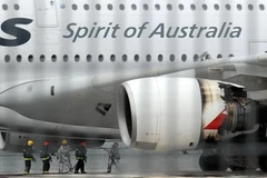 Phần động cơ bị hỏng của chiếc máy bay A380 thuộc hãng hàng không Quantas. (Nguồn: Getty Imaes)