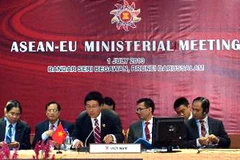 Bộ trưởng Ngoại giao Phạm Bình Minh đồng chủ trì Hội nghị Bộ trưởng Ngoại giao ASEAN-EU. (Ảnh: Nguyễn Chi Giáp/TTXVN)