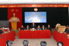 Chủ tịch Ủy ban Trung ương Mặt trận Tổ quốc Việt Nam Huỳnh Đảm tiếp Đoàn đại biểu người Công giáo tiêu biểu tỉnh Thái Bình. (Ảnh: Nguyễn Dân/TTXVN)