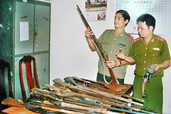 Thu giữ các loại súng bắn đạn hoa cải được giới "anh, chị" sử dụng để thanh toán lẫn nhau. (Nguồn: Internet) 