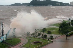 Bão số 6 gây sóng lớn liên tiếp đánh vào khu vực kè Đồ Sơn (Hải Phòng). (Ảnh: Quang Quyết/TTXVN)