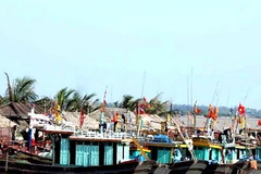 Tàu thuyền vào bờ tránh bão số 10 tại Cửa Lò, tỉnh Nghệ An. (Ảnh: Lan Xuân/TTXVN)