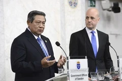 Tổng thống Indonesia Susilo Bambang Yudhoyono và Thủ tướng Thụy Điển Fredrik Reinfeldt tại cuộc họp báo sau hội đàm. (Nguồn: Reuters)