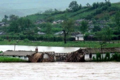 Một làng ở Triều Tiên bị ngập lụt trong một đợt mưa lớn kéo dài. (Nguồn: KCNA)