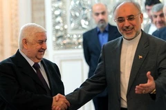 Ngoại trưởng Iran Ali Akbar Salehi (phải) đón tiếp người đồng cấp Syria, Walid al-Muallem trong chuyến thăm Iran của ông Muallem, tháng 7/2012. (Nguồn: EPA)