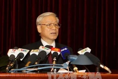 Tổng Bí thư Nguyễn Phú Trọng phát biểu khai mạc Hội nghị lần thứ 8 Ban Chấp hành Trung ương Đảng khóa XI. (Ảnh: Trí Dũng/TTXVN)