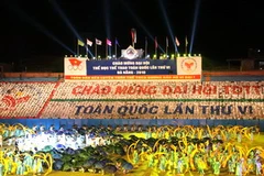 Biểu diễn nghệ thuật chào mừng Đại hội Thể dục thể thao toàn quốc. (Ảnh: Ngọc Trường/TTXVN)