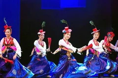 Tiết mục múa truyền thống do các nghệ sỹ Hàn Quốc biểu diễn. (Ảnh: Minh Đức/TTXVN)