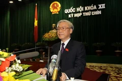 Tổng Bí thư, Chủ tịch Quốc hội Nguyễn Phú Trọng đọc Diễn văn bế mạc kỳ họp. (Ảnh: Trí Dũng/TTXVN)