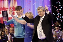 Thủ tướng Canada, Stephen Harper vui mừng trước chiến thắng của Đảng Bảo thủ. (Nguồn: Reuters) 