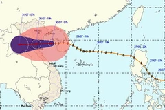 Vị trí tâm bão số 3 lúc 7 giờ sáng 30/7 và dự báo đường đi của cơn bão. (Nguồn: nchmf.gov.vn)