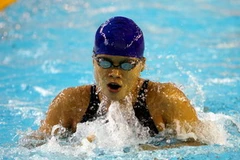 Bùi Thị Hải Ý (Long An) phá kỷ lục quốc gia 50m ếch. (Ảnh: Ngọc Trường/TTXVN)