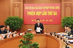 Chủ tịch nước Trương Tấn Sang, Trưởng Ban chỉ đạo cải cách tư pháp Trung ương, chủ trì phiên họp. (Ảnh: Nguyễn Khang/TTXVN)