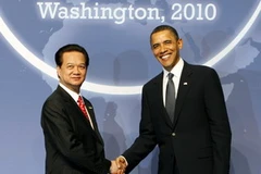 Tổng thống Hợp chúng quốc Hoa Kỳ Obama đón tiếp Thủ tướng Nguyễn Tấn Dũng dự Hội nghị thượng đỉnh về an ninh hạt nhân. (Ảnh: Đức Tám/TTXVN) 