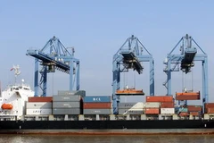 Xếp, dỡ hàng xuất nhập khẩu tại cảng Cát Lái, Thành phố Hồ Chí Minh. (Ảnh: Thanh Vũ/TTXVN)