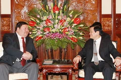 Chủ tịch nước Trương Tấn Sang tiếp Ngài Palam Sundev, Đại sứ Mông Cổ tại Việt Nam đến chào từ biệt nhân kết thúc nhiệm kỳ công tác. (Ảnh: Nguyễn Khang/TTXVN) 