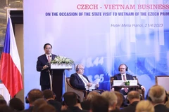 Thủ tướng Phạm Minh Chính phát biểu tại Diễn đàn Doanh nghiệp Việt Nam-Cộng hoà Séc. (Ảnh: Dương Giang/TTXVN)