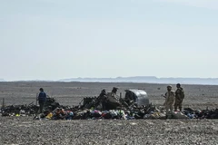Mảnh vỡ máy bay Nga tại Wadi al-Zolomat, bán đảo Sinai, Ai Cập ngày 1/11. (Ảnh: AFP/TTXVN)