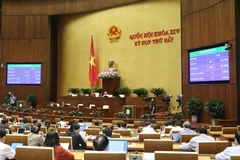 Biểu quyết thông qua Nghị quyết về Chương trình xây dựng luật, pháp lệnh năm 2020, điều chỉnh Chương trình xây dựng luật, pháp lệnh năm 2019. (Ảnh: Doãn Tấn/TTXVN)