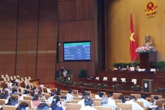 Quốc hội thông qua Nghị quyết phê chuẩn đề nghị của Chánh án Tòa án nhân dân tối cao về việc bổ nhiệm Thẩm phán Tòa án nhân dân tối cao với kết quả 90,70 số phiếu tán thành. (Ảnh: Trọng Đức/TTXVN)