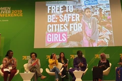 Trường đoàn Việt Nam tham gia thảo luận chuyên đề tại Hội nghị Women Deliver 2019. (Ảnh: Quang Thịnh/TTXVN)