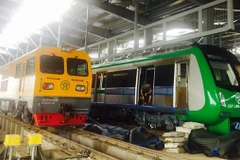 Đoàn tàu đô thị Cát Linh-Hà Đông được tập kết tại khu Depot Hà Đông. (Ảnh: Việt Hùng/Vietnam+).