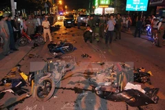 Hiện trường vụ tai nạn. (Ảnh: TTXVN)