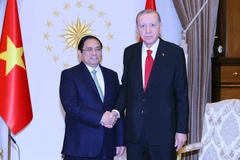 Thủ tướng Phạm Minh Chính hội kiến Tổng thống Thổ Nhĩ Kỳ Recep Tayyip Erdogan. (Ảnh: Dương Giang/TTXVN)