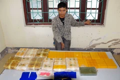 Đối tượng Lường Văn Vui và tang vật tại cơ quan chức năng. (Ảnh: TTXVN phát)