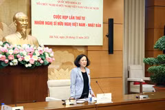 Bà Trương Thị Mai, Ủy viên Bộ Chính trị, Thường trực Ban Bí thư, Trưởng ban Tổ chức Trung ương, Chủ tịch Nhóm Nghị sỹ hữu nghị Việt Nam-Nhật Bản phát biểu. (Ảnh: Phạm Kiên/TTXVN)