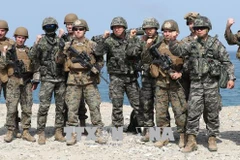 Binh sỹ Mỹ và Hàn Quốc trong cuộc tập trận chung Mỹ-Hàn tại Pohang (Hàn Quốc) ngày 3/4. (Nguồn: Yonhap/TTXVN)