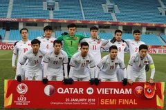 Đội U23 Việt Nam trước trận bán kết gặp U23 Qatar. (Nguồn: THX/TTXVN)